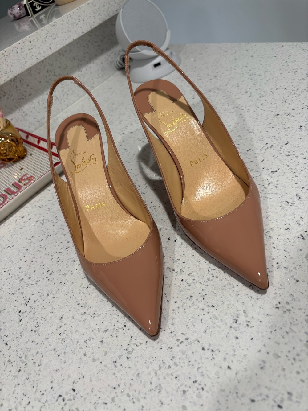 Christian Louboutin Blush Miss Z Slingback Patent Pumps 85 mm Size 36